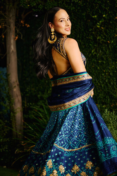 Lokesha Bandhani Lehenga Set- Navy